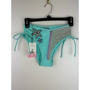 NWT Oceanus Teal Heavily Embellished Swim Bottoms S